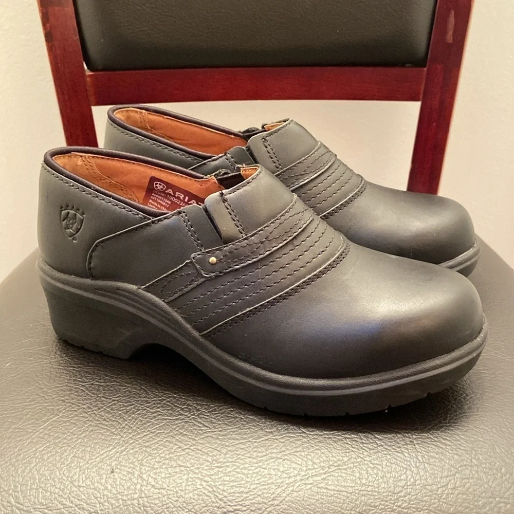Ariat Work Steel Toe Safety Clog Women’s 6.5B Black Leather Slip Oil Resistant - Picture 3 of 5